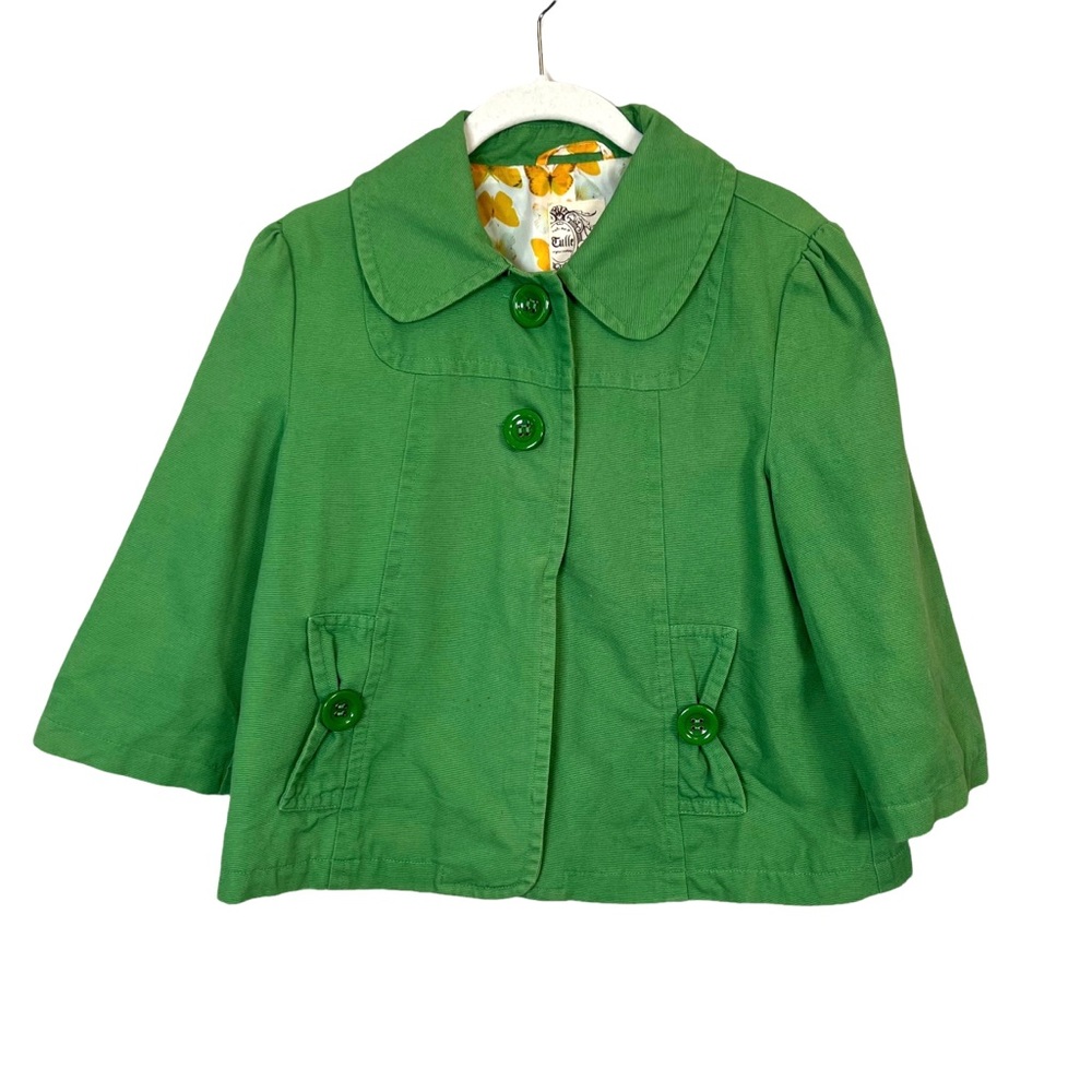 Anthropologie Tulle Green Cropped Jacket Small